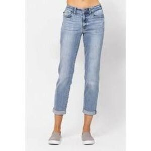 Judy Blue MidRise Boyfriend Fit Jeans Stretch Sz 7/28 Bleach Wash